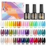 SHOWNAIL 36Pcs Soak Off Gel Polish with Base Glossy Matte Top Coat, Popular Pastel Black White Nude Neon Glitter Colour DIY Nail Collection, 8ml