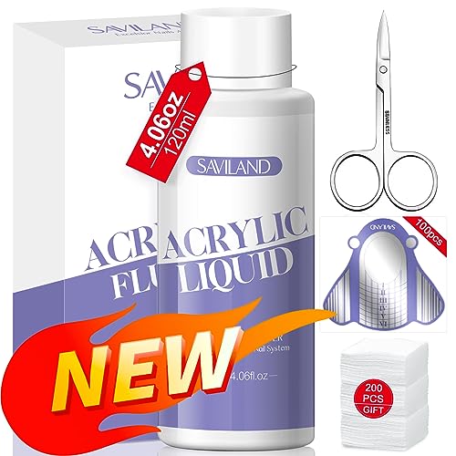 Saviland 120ml Acrylic Liquid Set - Upgraded EMA Monomer for Acrylic Nails | Strong Adhesive | Acrylic Monomer Liquid for Acrylic Powder | Nail B