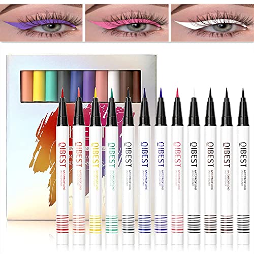 Neon Liquid Eyeliner Set, 12 Colors UV Glow Matte Eyeliner, Waterproof & Smudgeproof Long Lasting Colorful Fluorescent Body Face Paint Makeup for