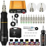 Phoenixy Tattoo Kit, Rotary Tattoo Pen Tattoo Gun Tattoo Machine Kit Switch Power Supply 10 Tattoo Cartridge Needles 7 Colors Permanent Tattoo In
