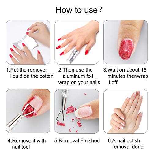 HUAXIYAN Nail Polish Remover Gel Polish Remover Soak Off Foils Gel Nail Polish Remover Wrap Foils with Lager Cotton Pad Nail Gel Remover Tool (10