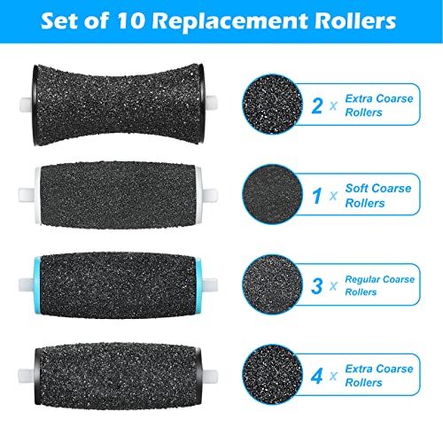 Jorest 10Pcs Replacement Rollers Compatible with Scholl Velvet Smooth, 2 Shapes & 3 Types of Roughness Foot File Refill Rollers for Electric Foot