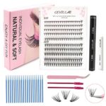Individual Lashes, Cevillae DIY Eyelash Extension Kit, 200Pcs False Lashes Clusters 10/20D 8-14mm Natural Lashes Fake Eyelashes Set with Glue Bon