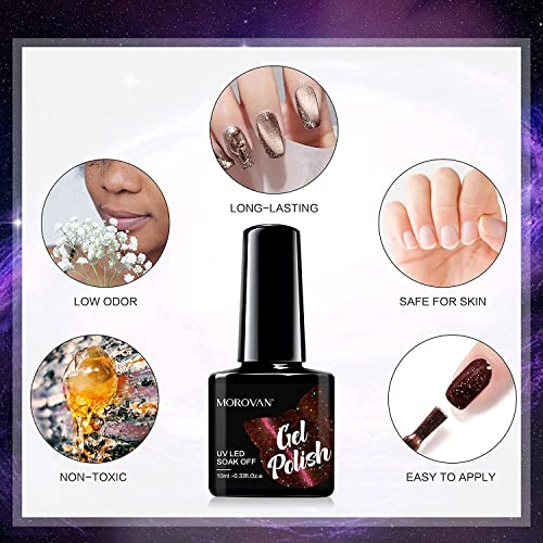 Morovan Gel Nail Polish Kit - 3 Pcs 9D Cat-eye Magnetic Colors Changing Gel Nail Polish and 3 Pcs Holographic Cat-Eyes Temperature Rainbow Mood C
