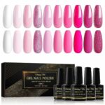 Shining She Gel Nail Polish Set Pink, 10 Colors Pink Rose White Glitter Gel Polish Kit Soak-Off UV/LED Blue Series Nail Polish Gel Gift for Nail