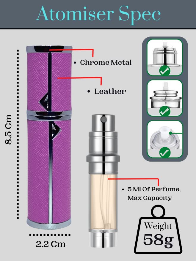 Perfume Atomiser, UK Brand, Refillable & Travel Size Perfume Bottle, Leaking Proof, Bottom Pump, Luxurious Small women and men, 5ml (Royal Purple