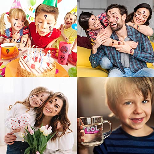 LOL Temporary Tattoos for Doll Birthday Party for Kids Girl Cartoon Supplie Party School Rewards Gifts Water Bottle Decor Goodie Party Bag Filler