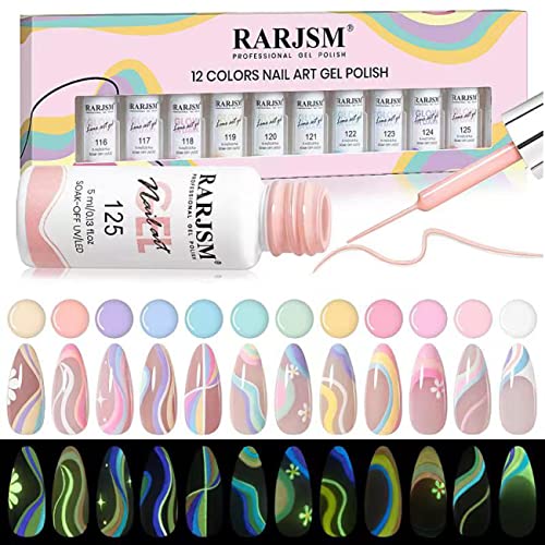 RARJSM Gel Liner Nail Art Reflective Glitter Flash Diamond Liner Gel Polish 12 Colors 5ml Sparkle Silver Hot Pink Black Pigment Painted Stripe Br