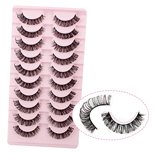 Oreola Russian Strip Lashes D Curl False Eyelashes Cat Eye Lashes Natural 10 Pairs 3D Volume Curly Fake Eyelashes Fluffy Artificial Reusable Russ