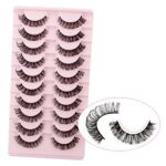 Oreola Russian Strip Lashes D Curl False Eyelashes Cat Eye Lashes Natural 10 Pairs 3D Volume Curly Fake Eyelashes Fluffy Artificial Reusable Russ