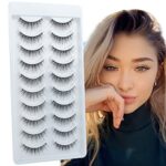 Wispy Lashes Natural Look False Eyelashes Strip Lashes 3D mink Lashes Handmade Fluffy Lightweight Short Eyelashes Natural 10 Pairs Light Volume L