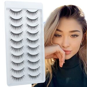Wispy Lashes Natural Look False Eyelashes Strip Lashes 3D mink Lashes Handmade Fluffy Lightweight Short Eyelashes Natural 10 Pairs Light Volume L