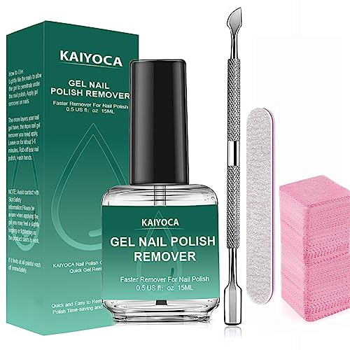KAIYOCA Nail Polish Remover, Gel Nail Polish Remover with Kit, with Cuticle Pusher+ Nail Wipes+ Sand Files, Quickly & Easily Removes Gel Nail Pol