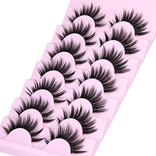 Cosplay Lashes Thick Fake Eyelashes Doll Lashes Natural Look False Eyelashes 3D Spiky Faux Mink Lashes Pack 7 Pairs Japanese Manga Eye Lashes ALI