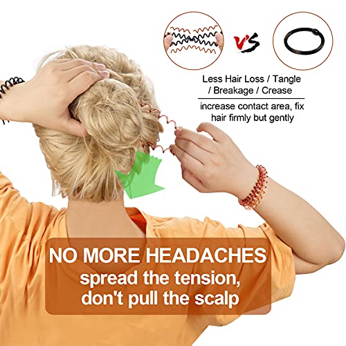 Spiral Hair Ties, 8Pcs Super Comfy Coil Hair Ties for Thick Hair, No Crease Phone Cord Hair Ties, Strong Grip Ponytail Holder Elastics for Girls