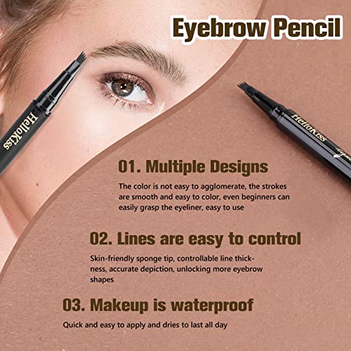 Eyebrow Pencil, Waterproof Brow Pen with 4 Micro-Fork Tip Microblading Eyebrow Pen Long-Lasting Brow Tint Brow Microblading Pencil for Makeup Beg