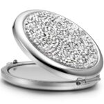 OMIRO Compact Mirror, Mini Mix Diamond 1X/2X Magnifying Round Metal Pocket Makeup Mirror (Silver)