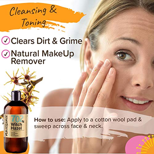 Naissance Distilled Witch Hazel (no. 702) 500ml - Pure, Natural, Cruelty Free, Vegan - Cleansing & Toning - Aromatherapy, Skincare and DIY Beauty