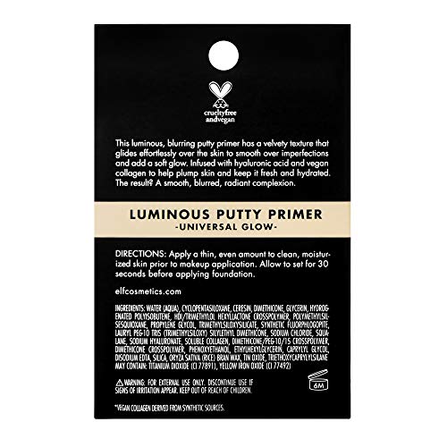 e.l.f, Luminous Putty Primer, Skin Perfecting, Lightweight, Silky, Long Lasting, Hydrates, Creates a Smooth Base, Illuminates, Plumps, Infused wi