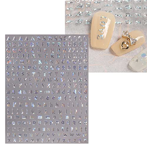 JMEOWIO 8 Sheets Glitter Letter Nail Art Stickers Decals Self-Adhesive English Alphabet Nail Supplies Nail Art Design Decoration Accessories