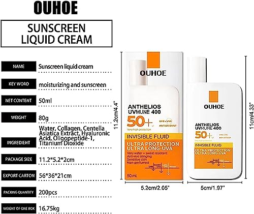 Facial Sun Cream, Face Sunscreen, Anthelios UVmune 400 Invisible Fluid SPF50, 50ml SPF50+ Ultra Protection Invisible Fluid Cream Invisible Fluid
