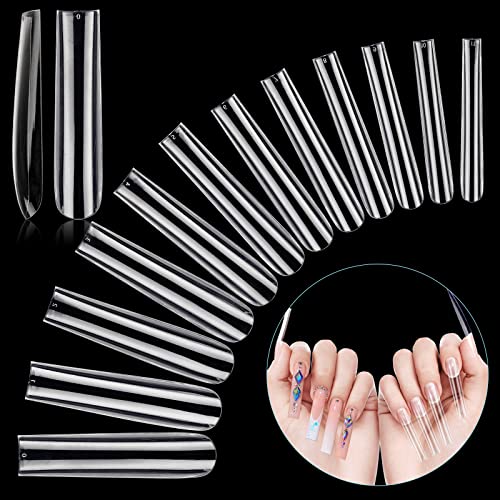 LIONVISON 3XL Extra Long Tapered Square False Nails, 240Pcs Clear Square Straight Fake Nail Tips for Acrylic Nails, 12 Sizes Full Cover Press On