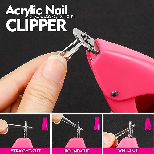 Clear Nail Tips, Artificial French Acrylic Press on Nails Set, 500 Pcs Coffin Half Cover Natural False Nails with Nail Glue Nail Files Buffer Shi