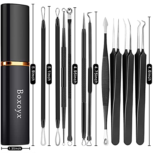Boxoyx Pimple Popper Tool Kit - 10Pcs Blackhead Remover Comedone Extractor Tool Kit with Metal Case for Quick and Easy Removal of Pimples, Blackh