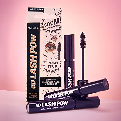 Makeup Revolution, 5D Lash Pow Mascara, Volumusing & Lengthening Formula, Black, 12.2ml