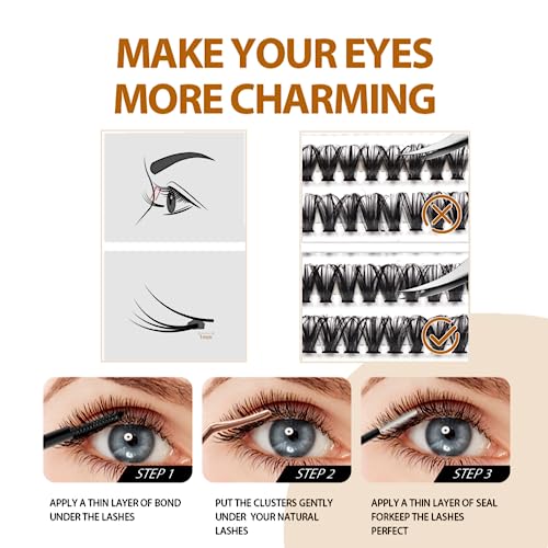 Individual Cluster Lashes, 72 PCS DIY Eyelash Extension,Natural Look Wispy Clusters Lashes 8-16MM D Curl Individual Lashes Extensions Reusable In