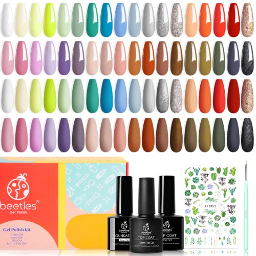 Beetles Gel Nail Polish Kit 20 Colors with 3Pcs Base Gel Glossy & Matte Top Coat Romance Rebellion, 2023 Summer Trendy Pink Red Blue Purple Glitt