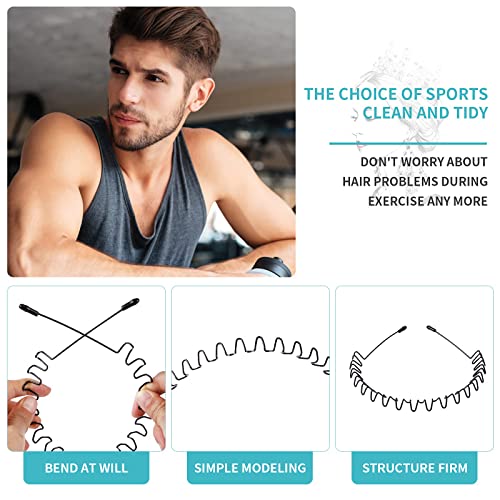 Hair Bands for Men, Non-Slip Sports Fashion Headband, Mens Metal Hair Band, Hair Hoop for Outdoor Sports, Weddings, Daily Wear (3 Pieces)