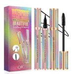 QIC Mascara, Black Mascara With Eyeliner Set, 4D Silk Fiber Eyelash Mascara with Liquid Eyeliner Kit, Waterproof, Sweat-Proof, SmudgeProof, Long