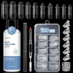 Morovan Slip Solution Poly Gel Nail Extension Gel Slip Solution 2.5oz Anti-stick Gel Solution Liquid With Brush Nail Tips Clips Crystal Cup for P