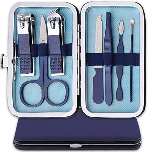 Nail Clipper Manicure Set, 7 In 1 Stainless Steel Professional Pedicure Kit Nail Scissors Grooming Kit with Black PU Leather Case for Travel & Ho