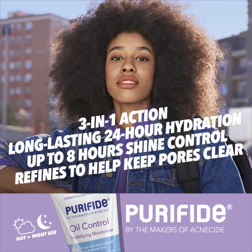 PURIFIDE by Acnecide Oil Control Mattifying Moisturiser, 50g, Ideal for Spot Treatment Routine With 8 hour Shine Control