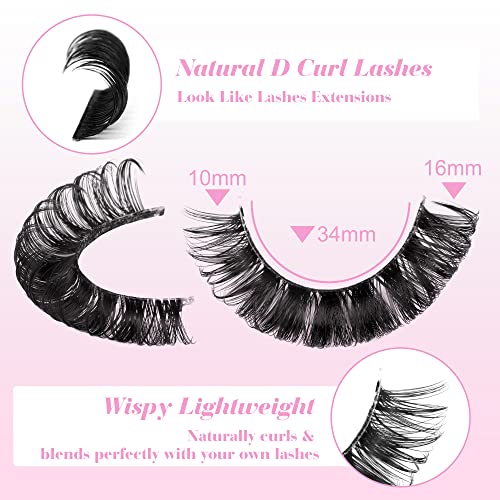 Newcally Eyelashes Russian Strip Lashes Natural Wispy Cat Eye False Eye Lashes Pack 3D Clear Band Fluffy Fake Eyelashes 10 Pairs