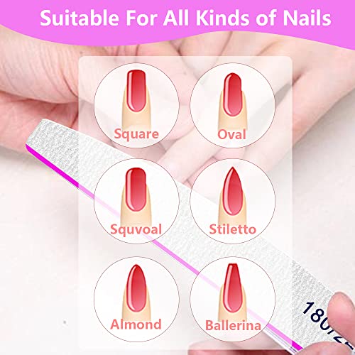 12pcs Nail Files, Professional Nail File 240/240 Grit Nail Files for Natural Nails or Thick Nail File, Nail Files Washable and Reusable, Double-S