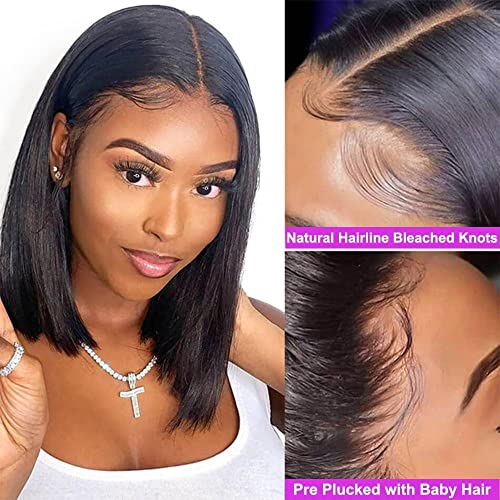 Maxine 12 inch Straight Bob Wigs 13x4 Transparent Lace Front Human Hair Wigs Pre Plucked with Baby Hair Brazilian Straight Short Bob Wigs Glueles