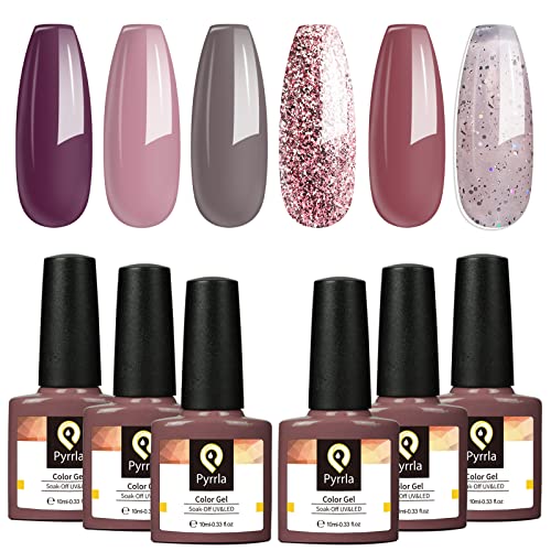 PYRRLA Lazy Afternoon Gel Nail Polish Set of 6 Colors, Soak Off Gel Polishes for Long-lasting & Smooth Finish, Easy-to-use Gel Nail Kit for Salon