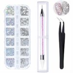 LATERN 1500 Pieces AB Crystal Nail Art Rhinestones and Clear Crystal Rhinestones 6 Sizes (1.5-3.8 mm) with Pick Up Tweezer, Rhinestone Picker Dot