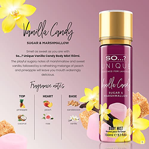 So…? Unique Womens Vegan Vanilla Candy Body Mist Fragrance Spray 150ml