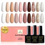 Yueshop Gel Nail Polish Set, 10 Colors Nude Pastel Pink White Beige Brown Glitter Neutral Gel Polish Classic All Seasons Skin Nail Varnish Kit, S