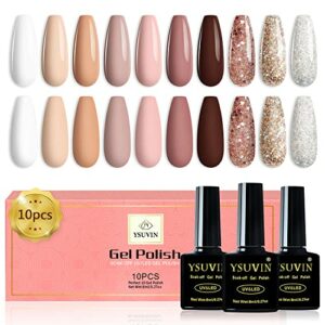 Yueshop Gel Nail Polish Set, 10 Colors Nude Pastel Pink White Beige Brown Glitter Neutral Gel Polish Classic All Seasons Skin Nail Varnish Kit, S