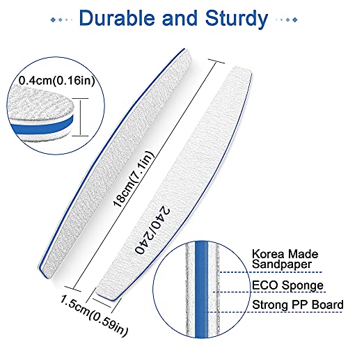 Nail Files, Nail File Professional 240/240 Grit, 12Pcs Nail Files for Natural Nails, Nails File Set Washable and Reusable, Emery Board for Nail G