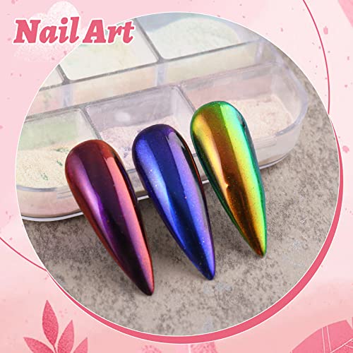 Chrome Nail Powder,6 Grids Aurora Powder for Nails,Shell Powder Mirror Effect Nail Powder for DIY Nail Art Decoration Pigment Body Face Decoratio