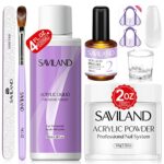 Saviland Acrylic Nail Kits Full Set for Beginners - 60g Clear Acrylic Powder and 120ml Acrylic Monomer Liquid with Acrylic Brush Nail Dehydrator