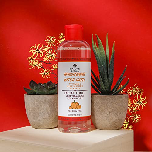 Nature Spell Witch Hazel Brightening Facial Toner with Vitamin C, Pumpkin Seeds, Aloe Vera & Rose Water, Alcohol Free Formulation, for All Skin T