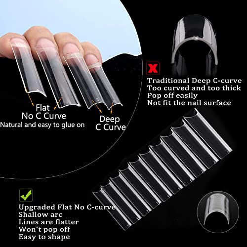BQAN 500PCS Extra Long Nail Tips 10 Sizes XXL C Curve Half Cover Clear Fake Nails with Box for Salons and DIY Nail Art Square Straight Fake Nail