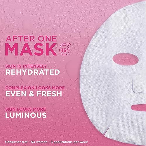 Garnier Moisture Bomb Sakura and Hyaluronic Acid Sheet Mask, Hydrating and Glow Reviving Face Mask For Dull Skin, Biodegradable and Vegan Tissue,